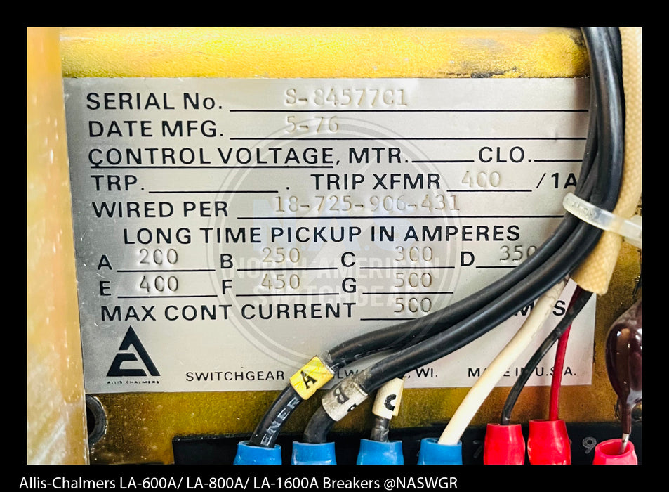 Allis-Chalmers LA-600A Air Circuit Breaker Manually Operated