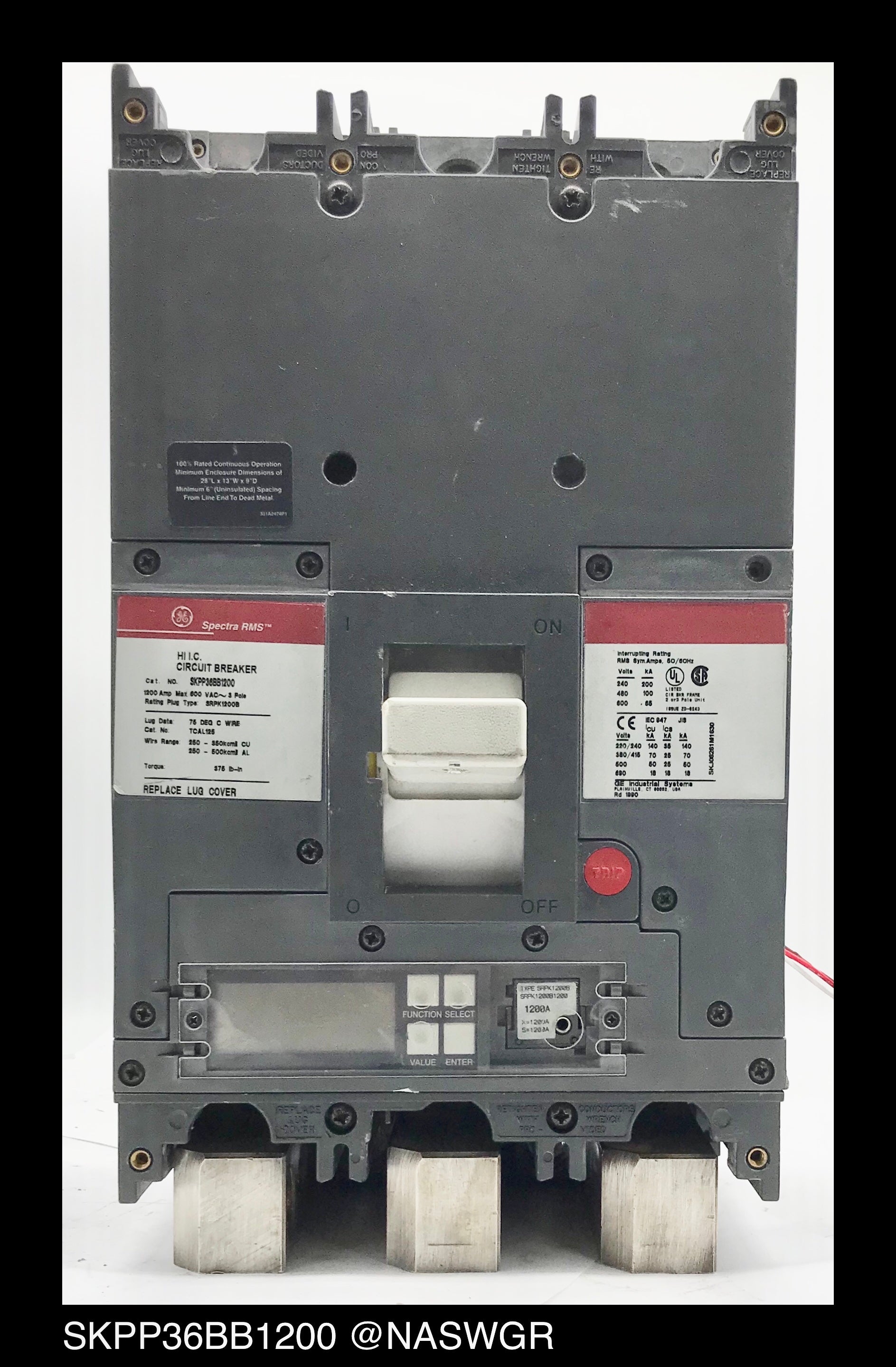GE Spectra RMS SKPP36BB1200 Circuit Breaker 1200 Amp — North American