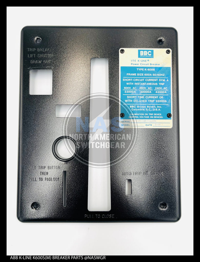 ABB K225, K600-K800, K1600, K2000, K600S/K800S (M), K1600S (M), K2000S (M), K-Don 600/800 (M), K-Don 1600,  K-Don 600S/800S (M), K-Don 1600S (M) Escutcheon Front Plate Assembly M.O. - Drawout - P/N: 708118K02