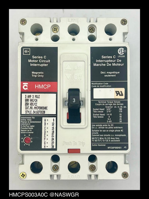 Cutler Hammer HMCPS003A0C Motor Circuit Protector - 3 Amp