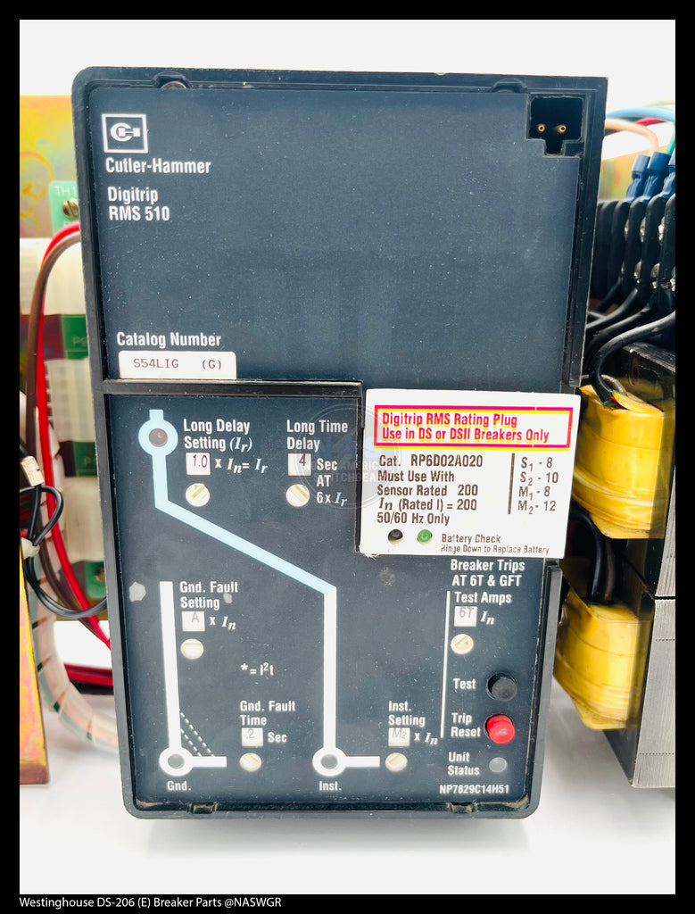 Westinghouse DS-206 (E) Breaker Digitrip with Rating Plug 510 LIG - P/N: 7829C05G04