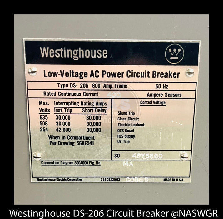 Westinghouse DS-206 Circuit Breaker (M,D/O) - 800 Amp