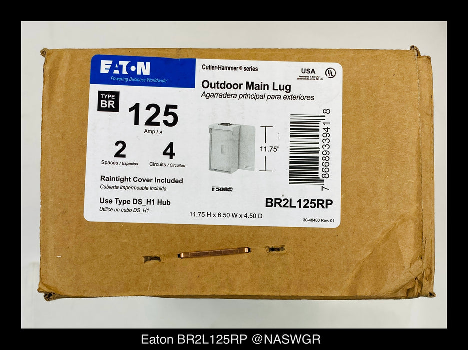 Eaton BR2L125RP Outdoor Main Lug Loadcenter - 125A/240V/N3R - Unused