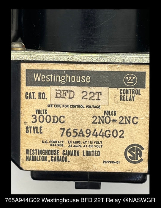Westinghouse BFD22T Control Relay - 240vDC Coil