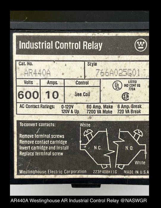 AR440A ~ Westinghouse AR440A AR Industrial Control Relay