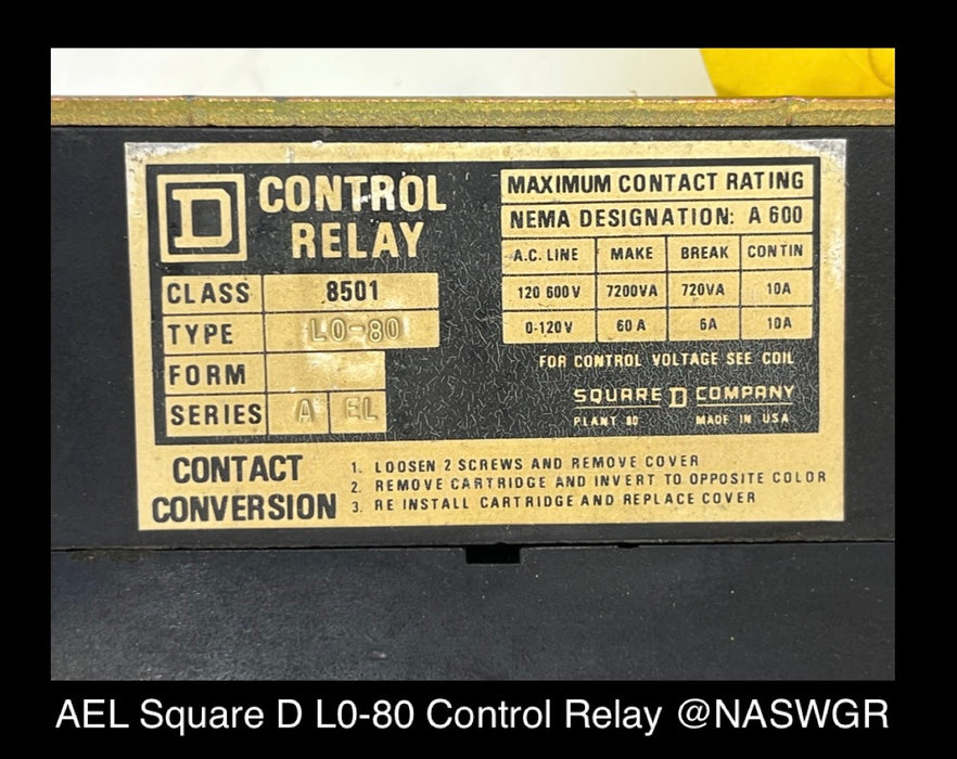 AEL ~ Square D AEL L0-80 Control Relay