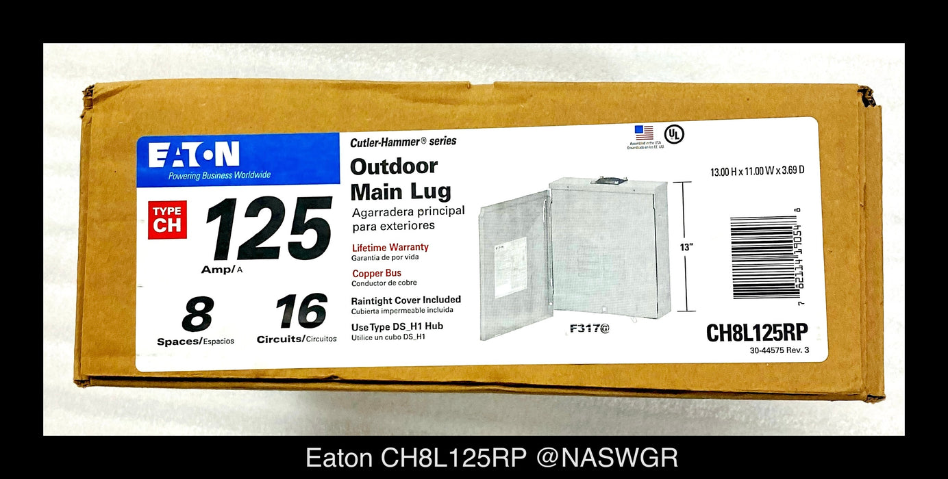 Eaton CH8L125RP Outdoor Main Lug Loadcenter - 125A/240V/N3R - Unused