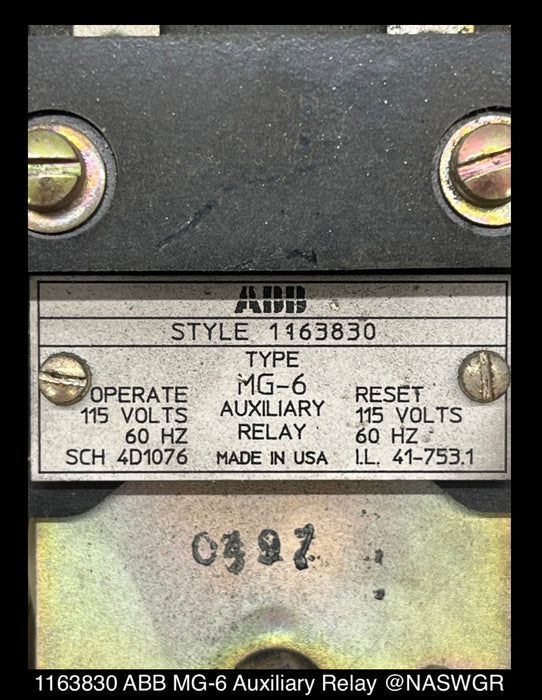 1163830 ~ ABB 1163830 MG-6 Auxiliary Relay