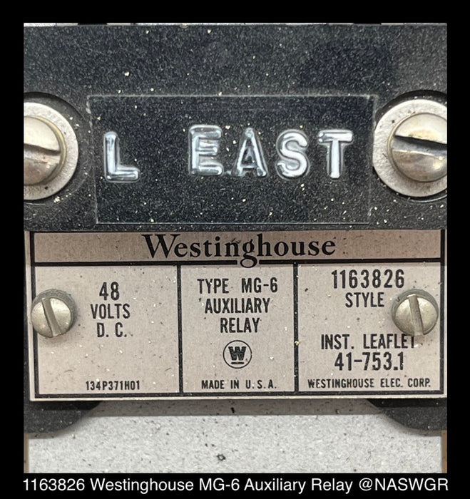 1163826 ~ Westinghouse 1163826 MG-6 Auxiliary Relay