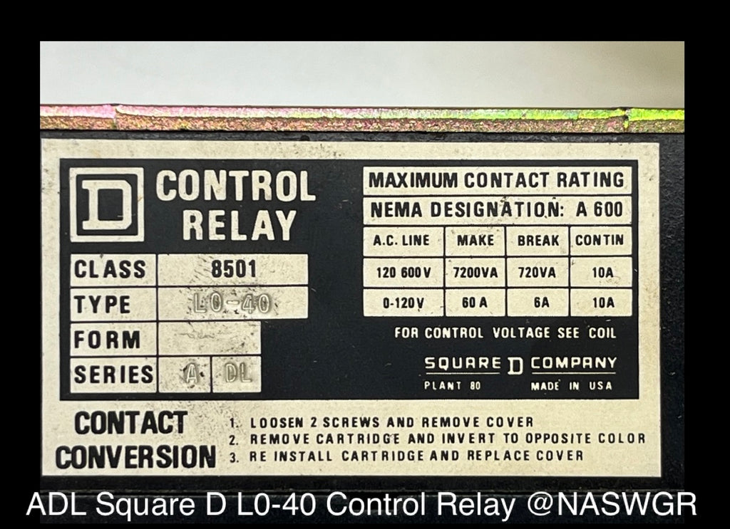 ADL ~ Square D ADL L0-40 Control Relay — North American Switchgear Store