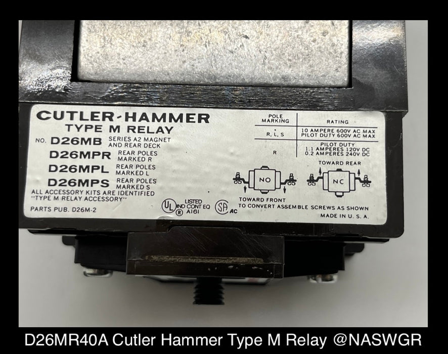 D26MR40A ~ Cutler Hammer D26MR40A Type M Relay