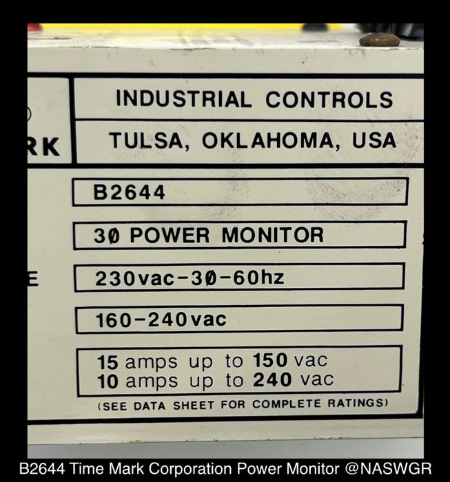 B2644 ~ Time Mark Corporation B2644 Three Phase Power Monitor