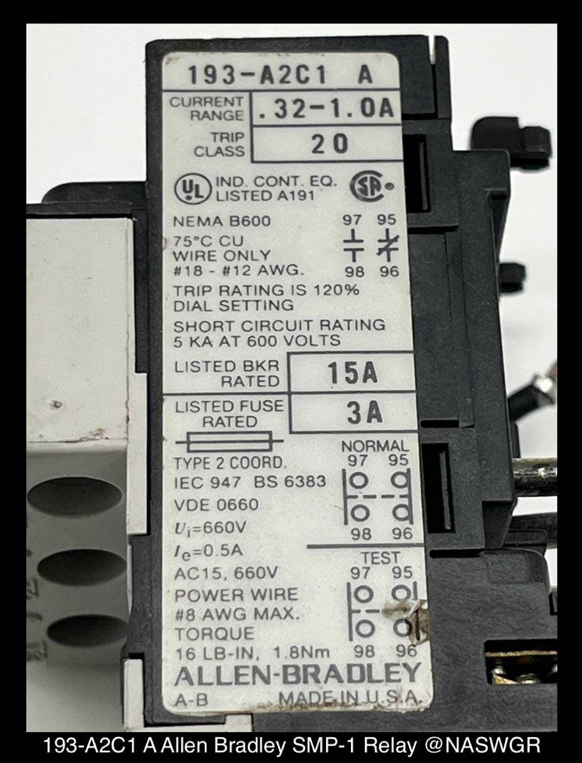 193-A2C1 A ~ Allen Bradley 193-A2C1 A SMP-1 Relay — North American ...