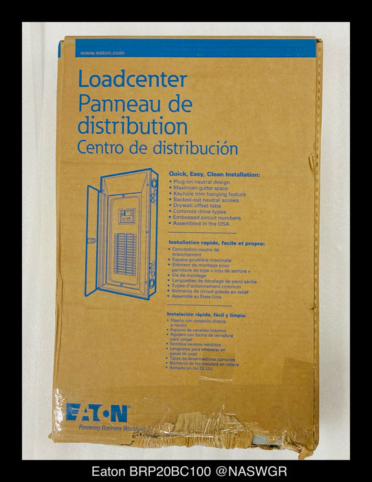 Eaton BRP20BC100 BR Load Center Main Breaker Panel - 100A/NEMA 1 - Unused