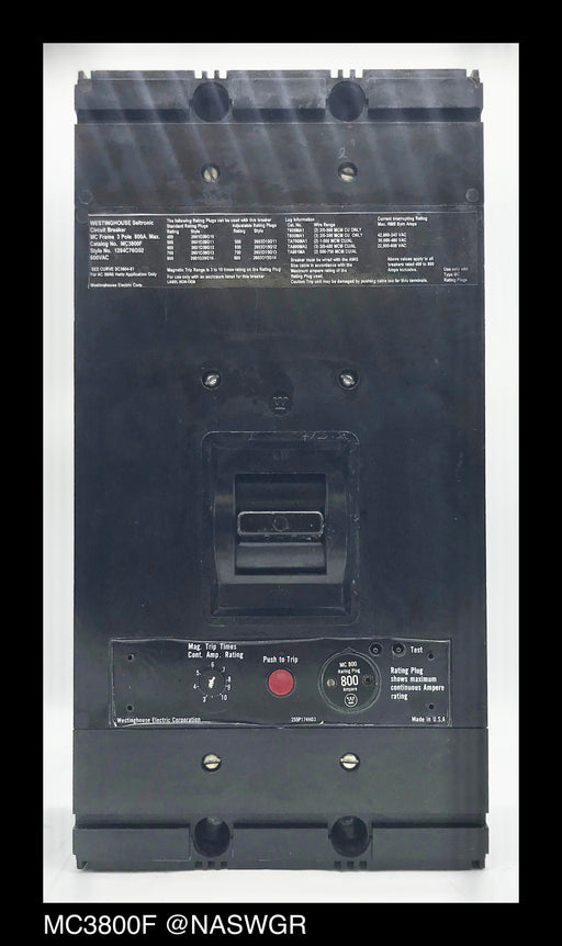 Westinghouse MC3800F Molded Case Circuit Breaker ~ 800 Amp