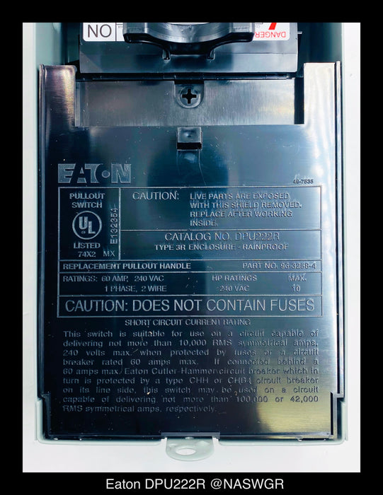 EATON DPU222R AIR CONDITIONER NON-FUSIBLE PULLOUT DISCONNECT - 60 AMPS