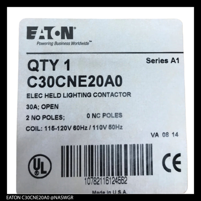 Eaton C30CNE20A0 Electrically Held Lighting Contactor - 120vAC - Unused
