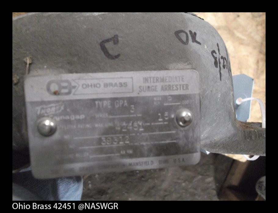 Ohio Brass 15kV GPA Station Class Arrester - P/N: 42451