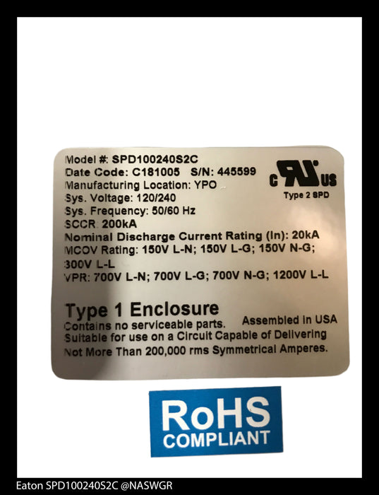 SPD100240S2C - Eaton SPD100240S2C Surge Protection Device - Surplus