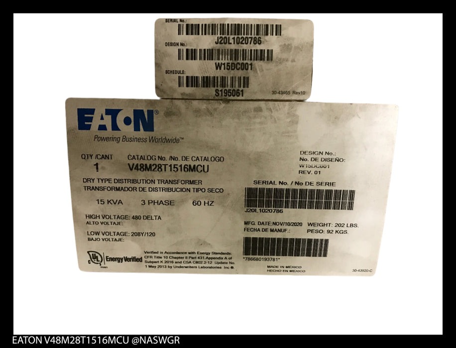 V48M28T1516MCU ~ Eaton V48M28T1516MCU Dry Type Distribution Transformer