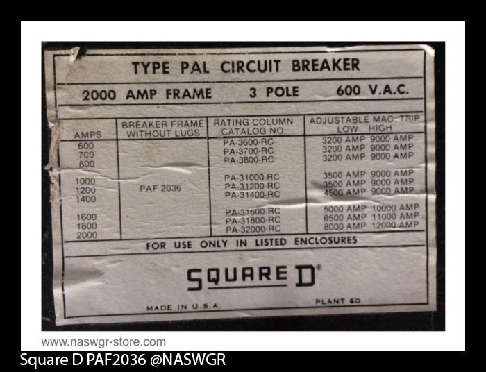 Square D PAF2036 Molded Case Circuit Breaker - 1200 Amp