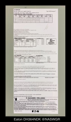 Eaton DH364NDK Heavy Duty Safety Switch - 200A/600V/3P4W/N12 - Unused