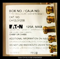 Eaton CH12L3125B CH Main Lug Loadcenter - 125A/240V/3P4W/N1 - Unused