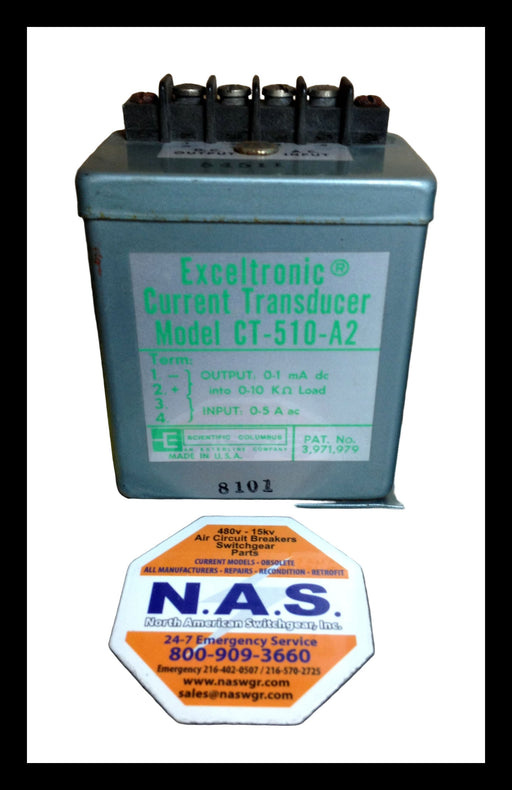 CT-510-A2 , Scientific Columbus Exceltronic Current Transducer , Pat. No. 3,971,979 , Output: 0-1 mA dc , Input: 0-5 A ac , 54511 , PN: CT-510-A2