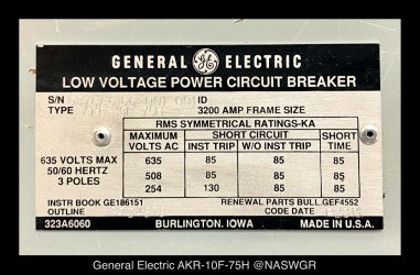 GE AKR-10F-75H Power Circuit Breaker (E/O,D/O) - 2400 Amp