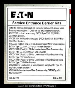 Eaton 3BR3042BC150 Main Breaker Loadcenter - 150A/240V/N1 - Unused