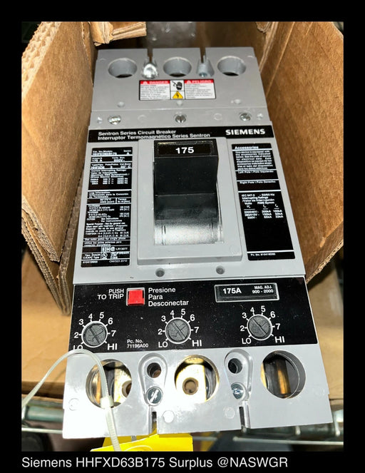 Siemens HHFXD63B175 Molded Case Circuit Breaker - 175 Amp - Unused