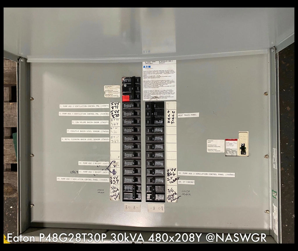 Eaton Power Center P48G28T30P - 30 KVA 480V x 208/120V, 3Ø-4W - 24Ckt Panel