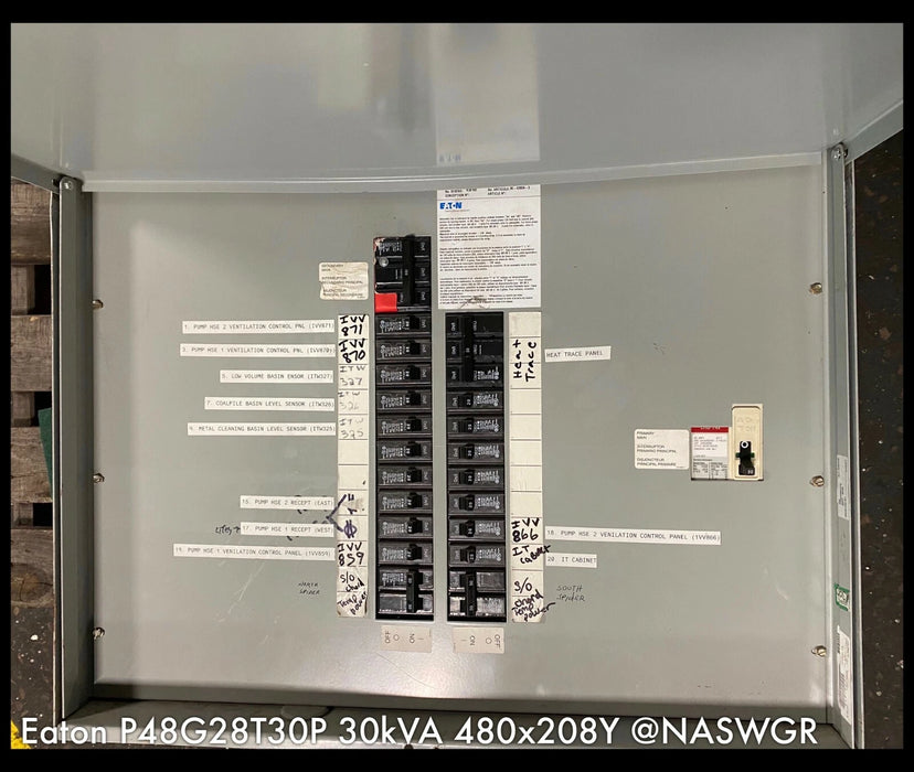 Eaton Power Center P48G28T30P - 30 KVA 480V x 208/120V, 3Ø-4W - 24Ckt Panel