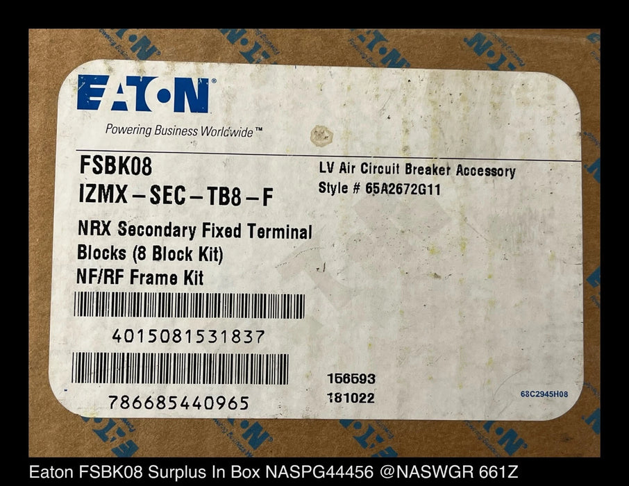 Eaton FSBK08 Control Circuit Terminal Blocks For Withdrawable NRX Units