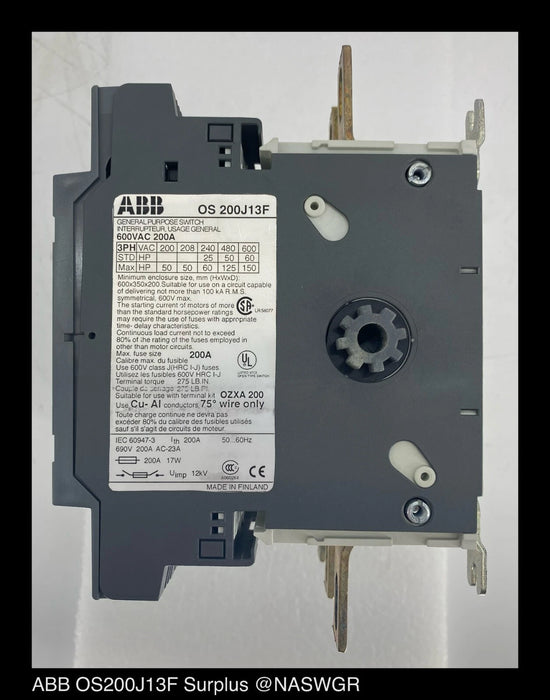 ABB OS200J13F Open Disconnects POWERLINE Series - OS200J13F - 4P 200A