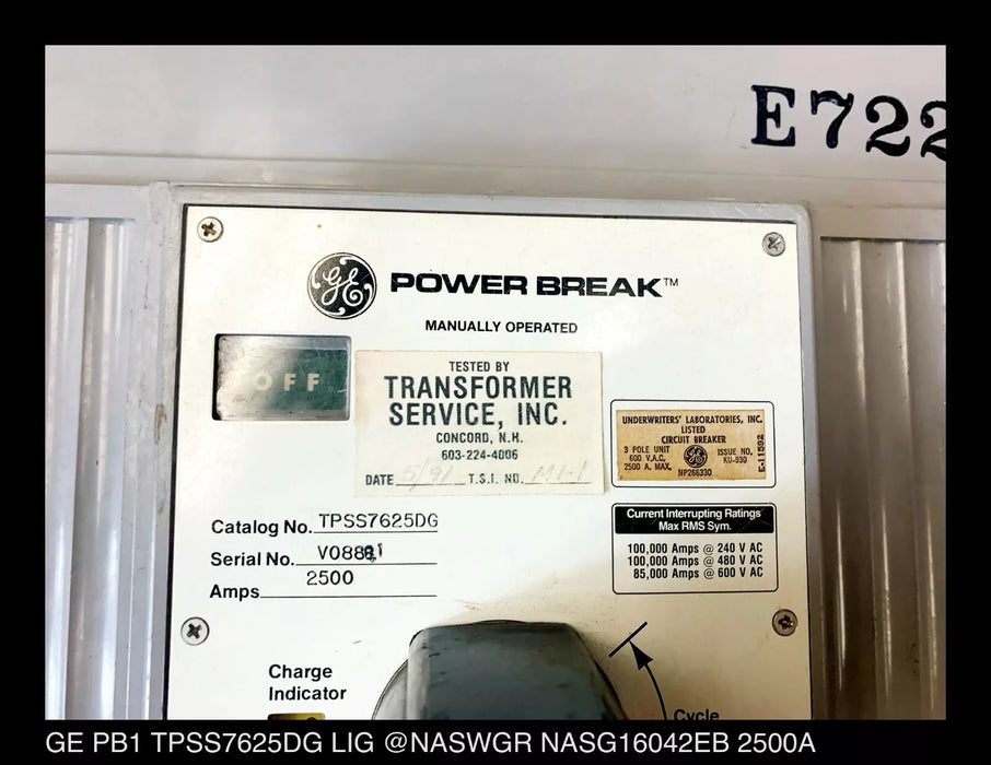 GE PowerBreak TPSS7625 Circuit Breaker (M/O,B/I) - 2500 Amp
