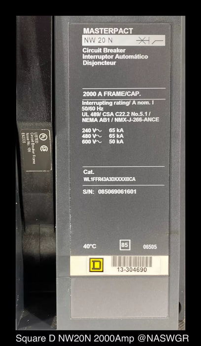 Square D MasterPact NW20N Circuit Breaker - 2000 Amp