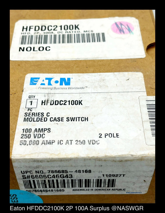 Eaton HFDDC2100K Molded Case Switch - 100 Amp - Unused