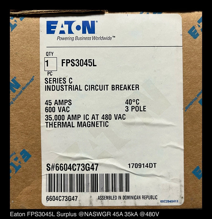 Eaton FPS3045L Molded Case Circuit Breaker - 45 Amp - Unused Surplus