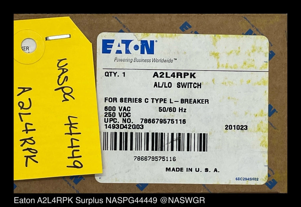 Eaton Molded Case Circuit Breaker Accessory Alarm Switch A2L4RPK - 1493D42G03