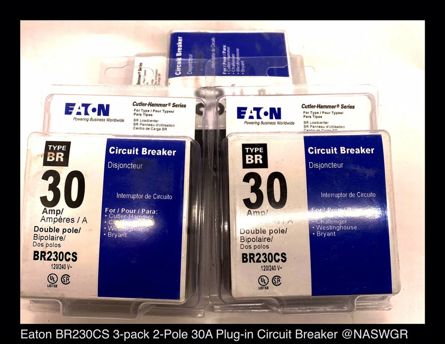 Eaton BR230CS Circuit Breaker - 2P-30 Amp - 3 Pack (Clamshell) - Unused Surplus