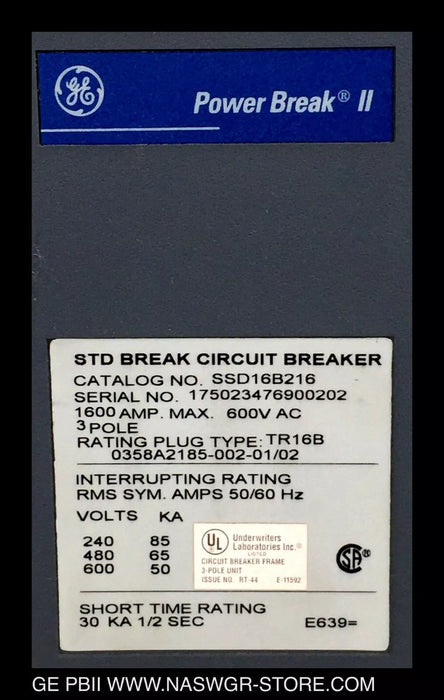 GE PowerBreak II SSD16B216 Circuit Breaker - 1600 Amp