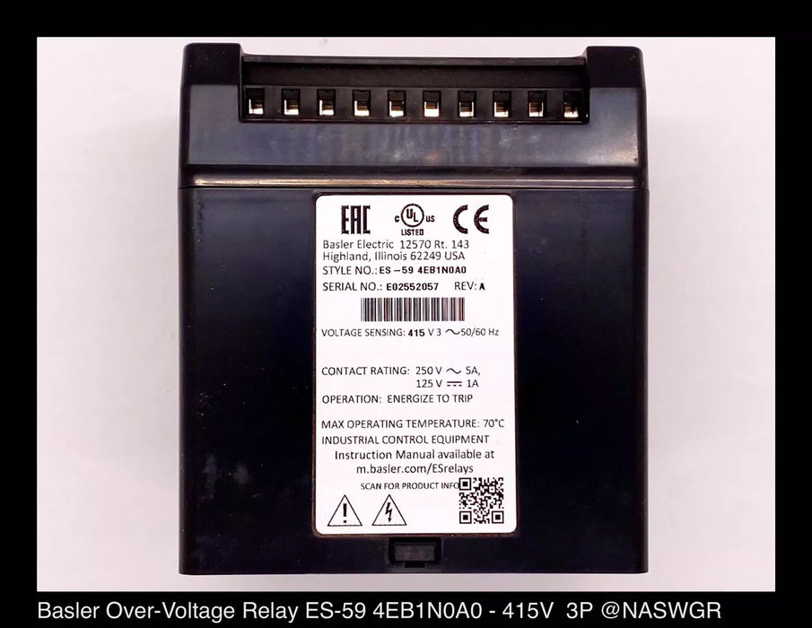 Basler Electric ES-59 4EB1N0A0 Over Voltage Relay - Unused Surplus