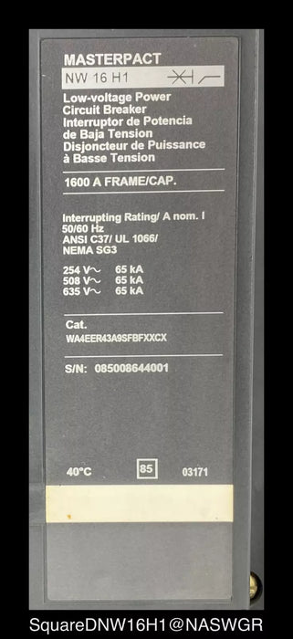 Square D MasterPact NW16H1 Circuit Breaker - 1600 Amp