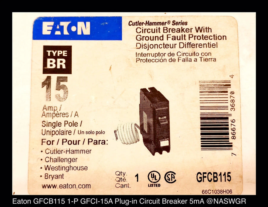 Eaton GFCB115 Ground Fault Circuit Breaker - 15 Amp - 2 Pack - Unused Surplus