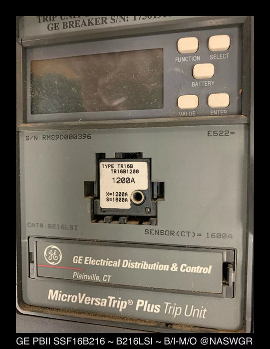 GE PowerBreak II SSF16B216 Breaker (M/O,B/I) - 1600 Amp