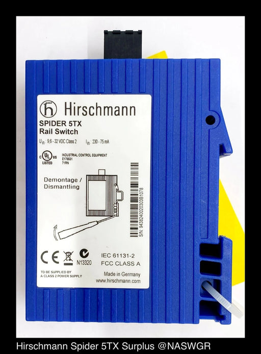 Hirschmann Spider 5TX - Ethernet Rail Switch, 5 Port, Unmanaged, 24 VDC, 100mA