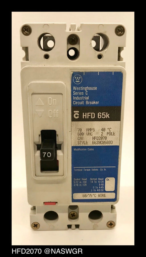 Westinghouse HFD2070 Molded Case Circuit Breaker - 70 Amp