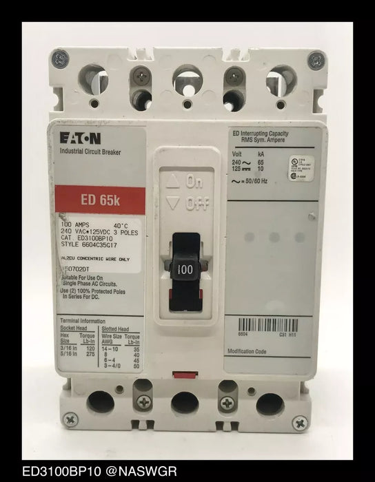 Eaton ED3100BP10 Molded Case Circuit Breaker - 100 Amp