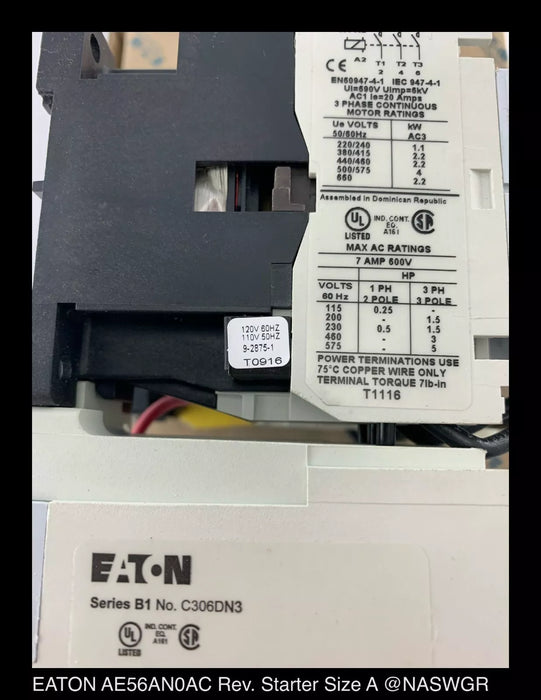 Eaton AE56AN0AC Reversing Starter Size A 120 volt coil - Unused Surplus